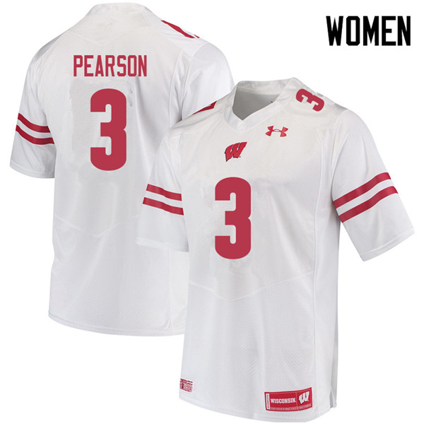 Women #3 Reggie Pearson Wisconsin Badgers College Football Jerseys Sale-White - Click Image to Close